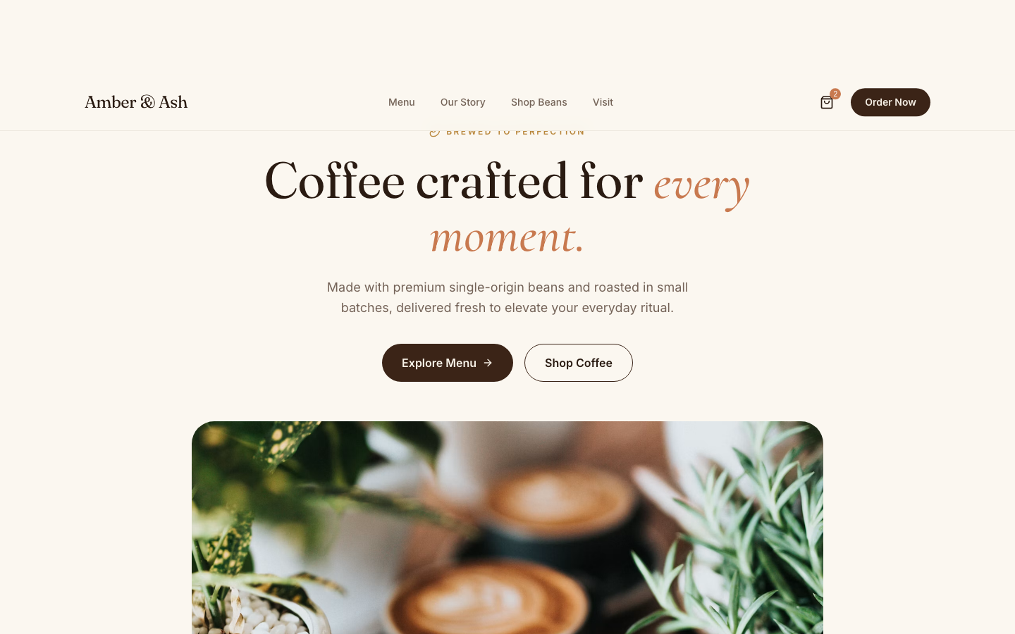 Café website template preview