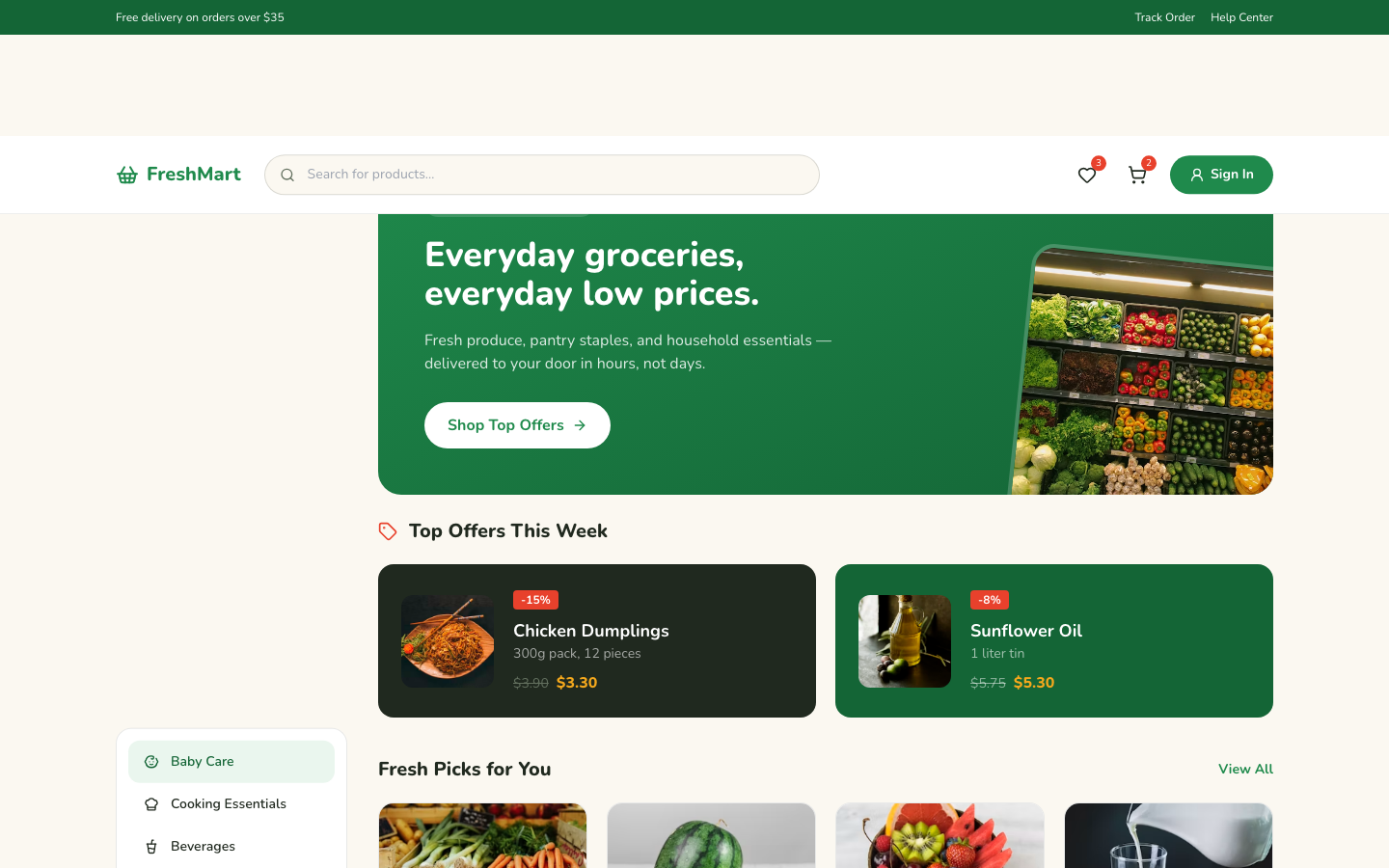 Grocery website template preview