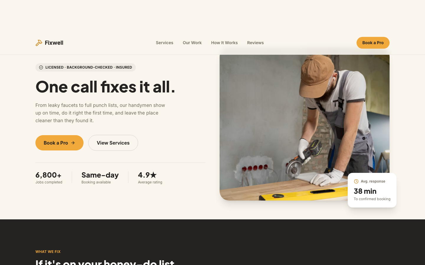 Handyman website template preview