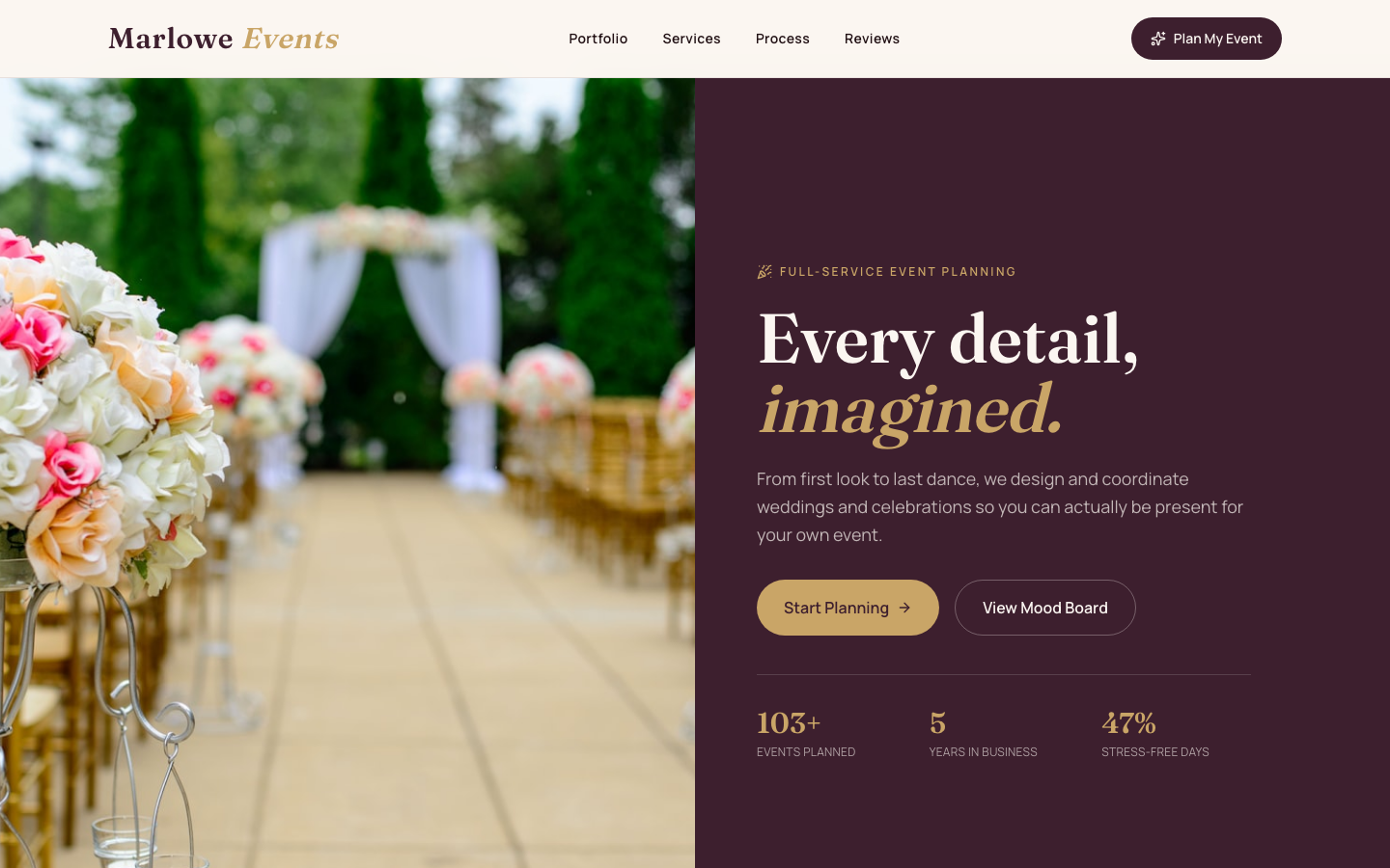 Event Planning website template preview
