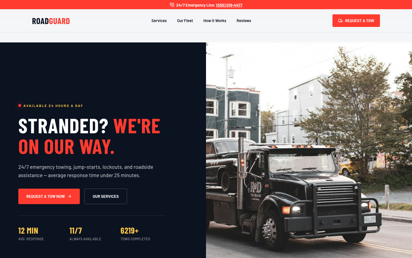 Towing website template preview