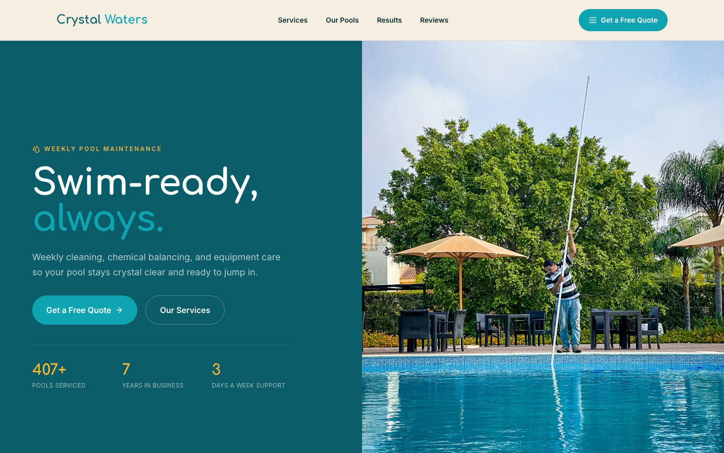 Pool Cleaning website template preview