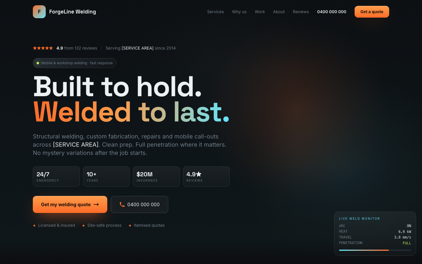 Welding website template preview